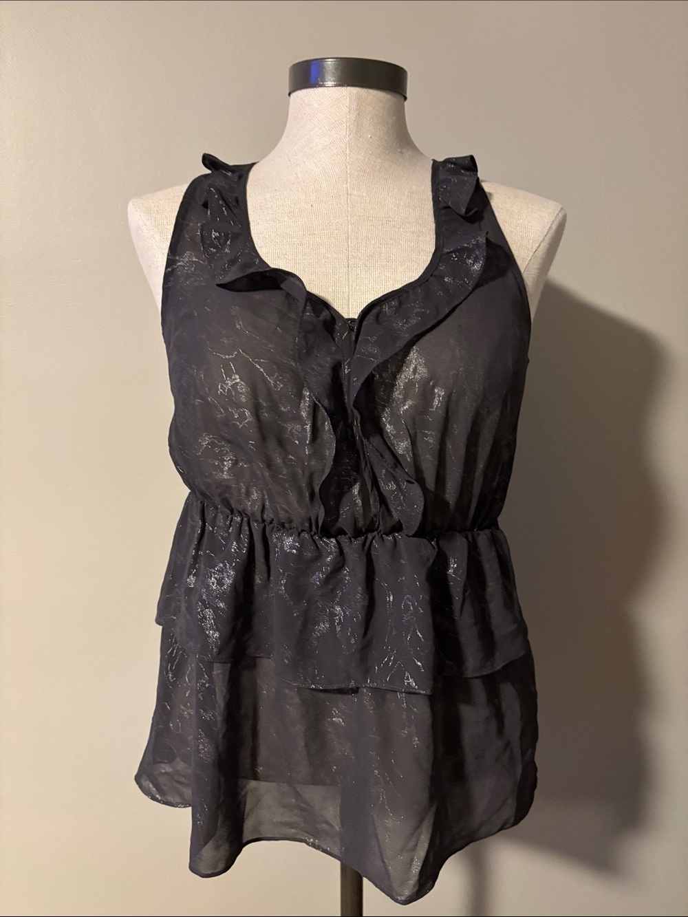 Banana Republic Black Ruffled Peplum Tank